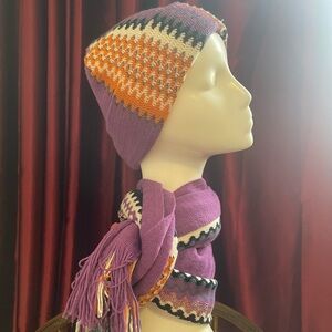 Missoni Vibrant Pattern Colorful Knit Hat and Scarf Set
